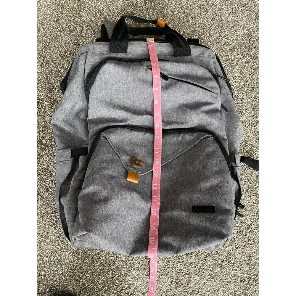 Gray Diaper Bag Backpack Large Travel Baby Bag Multi Pocket Organizer